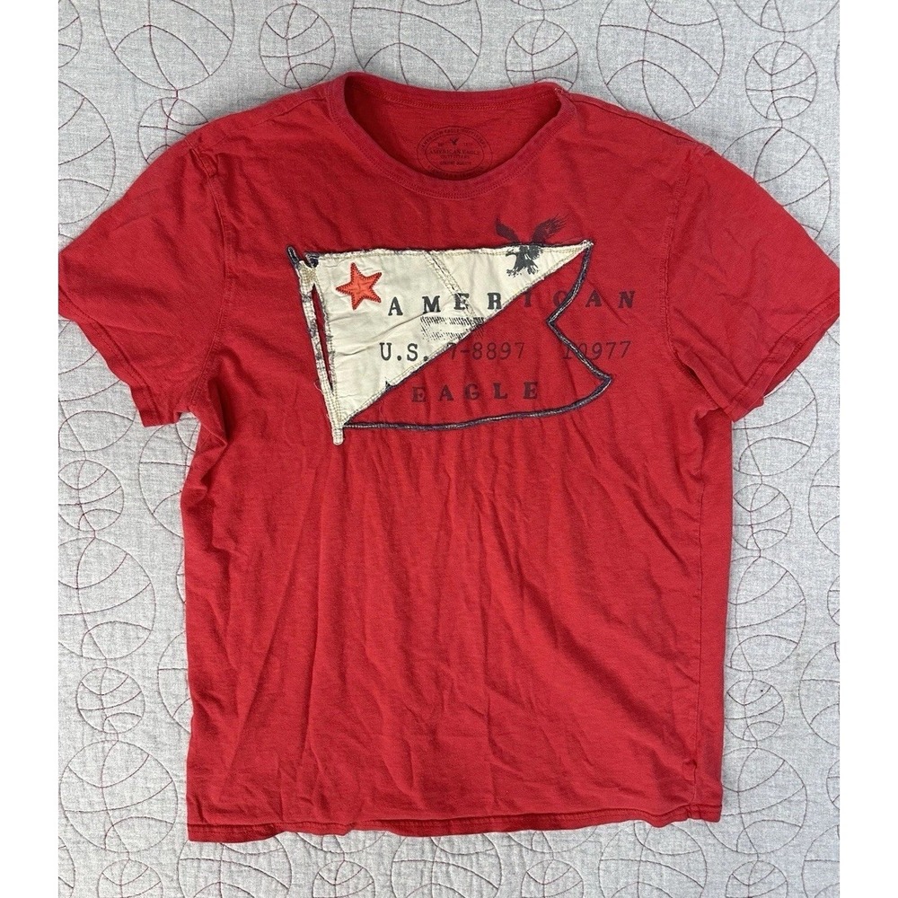 American Eagle Y2K Red Nautical Sailing Flag Shirt / Men's Medium‎ Athletic Fit